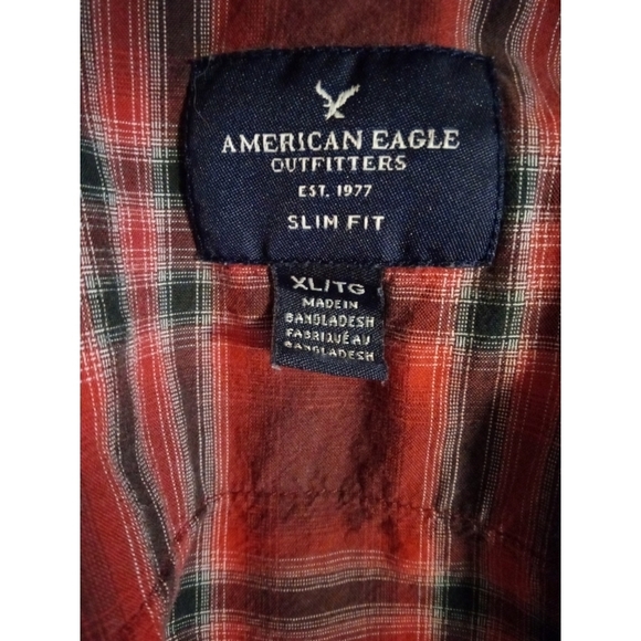 Snap Button Up American Eagle Slim Fit Plaid Lightweight Pockets Western  XL - Picture 5 of 13